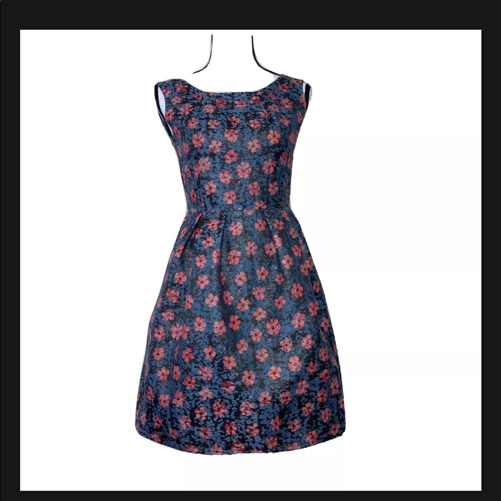 vintage tapestry floral gold shimmer A line pockets dress size XS Y2K Preppy